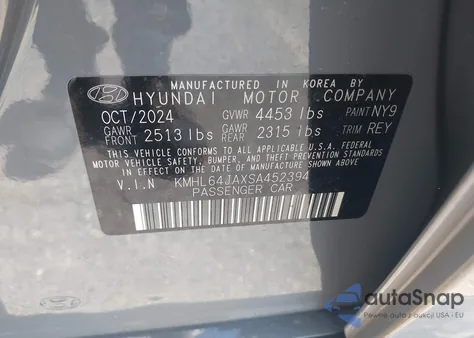 2025 Hyundai Sonata Sel z USA, uszkodzony, nr VIN KMHL64JAXSA452394